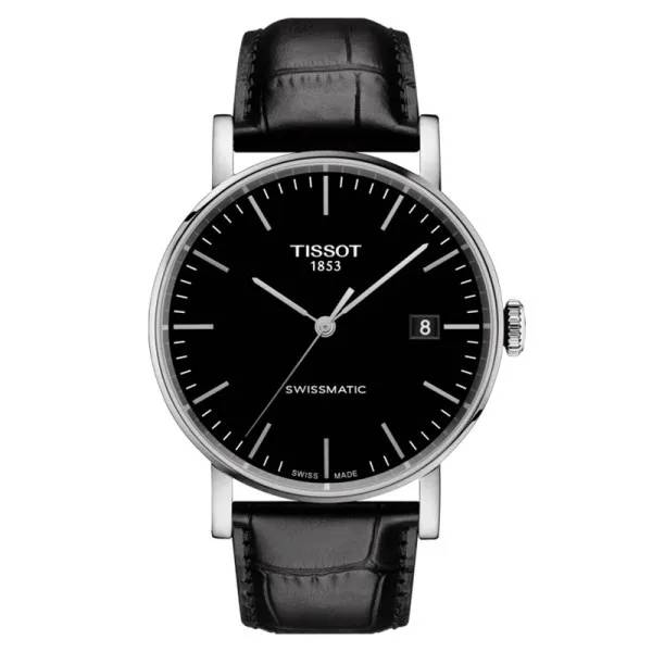 montre-tissot-t-classic-everytime-swissmatic-cadran-noir-bracelet-cuir-noir-40-mm